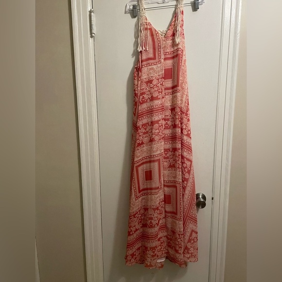 Zara Printed Crochet Fringe Boho Maxi Dress Size Extra Small - Picture 8 of 15